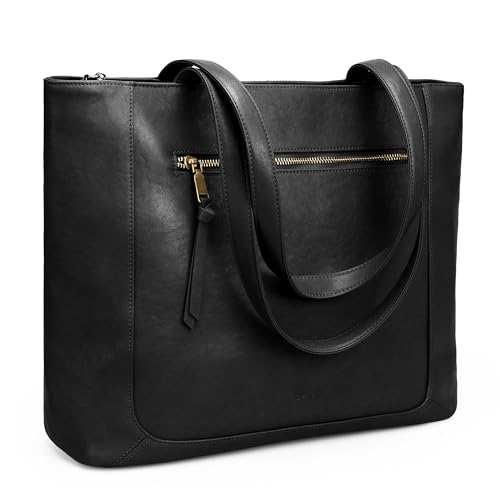 befen Genuine Leather Tote Bag for Women, Large Work Tote Bag with Zipper Leather Purse and Handbags with 15.6" Compartment - color: Black