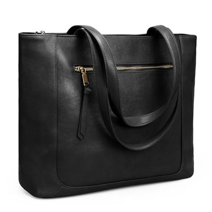 befen Genuine Leather Tote Bag for Women, Large Work Tote Bag with Zipper Leather Purse and Handbags with 15.6" Compartment - color: Black