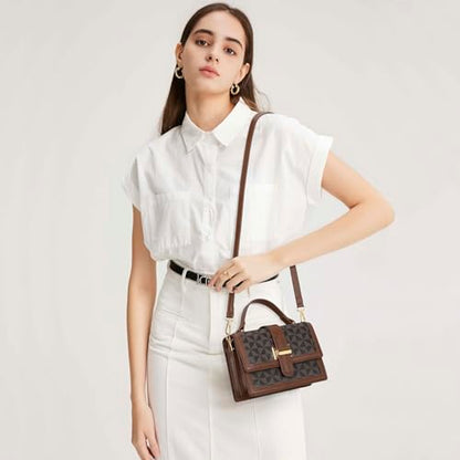 KKXIU Crossbody Bag for Women, Top Handle Purse Small Designer Handbag | Adjustable Shoulder Strap, Small Purse for Lady, Shoulder Clutch - color: Brown Checkered