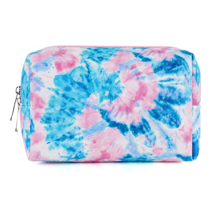 Makeup Bag For Girls, Travel Cosmetic Bag For Teens Girls Kids Cute Small Makeup Bag for Purse Waterproof Zipper Pouch, Tie Dye Blue - color: Tie Dye-Blue
