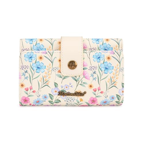 Montana West Small Wallets Woman Trifold RFID Blocking Flower Wallet Ladies Female Credit Card Wallet Western Travel Wallets with ID Window - color: Multicolor