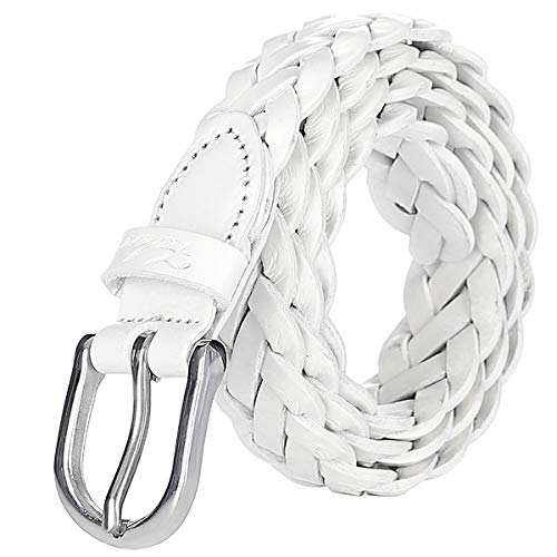 Falari Women's Leather Braided Belt Stainless Steel Buckle - color: White, size: S 30-32 (fit waist 28-30)