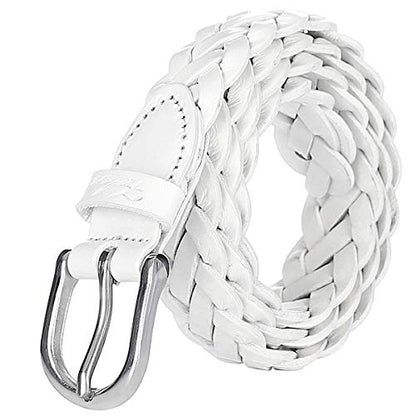 Falari Women's Leather Braided Belt Stainless Steel Buckle - color: White, size: S 30-32 (fit waist 28-30)