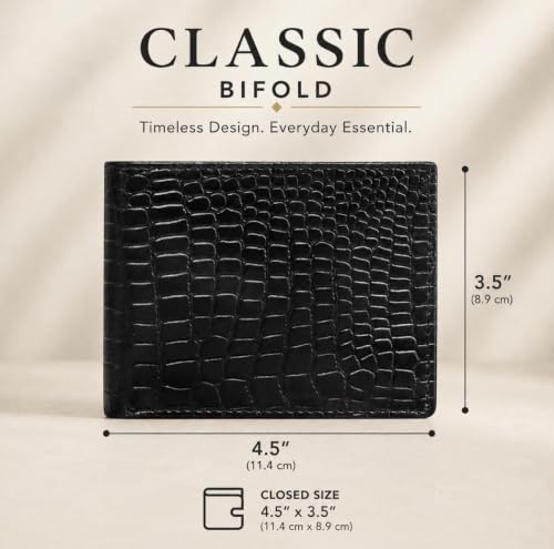 RFID Blocking Men’s Leather Bifold Wallet Alligator Pattern Wallet with 9 Card Slots, 1 Flip Up ID Window, 2 Hidden Pockets, 1 Zip Coin Pocket & 2 Cash Compartments – Black Wallet for Men - color: Black, style: Full Alligator
