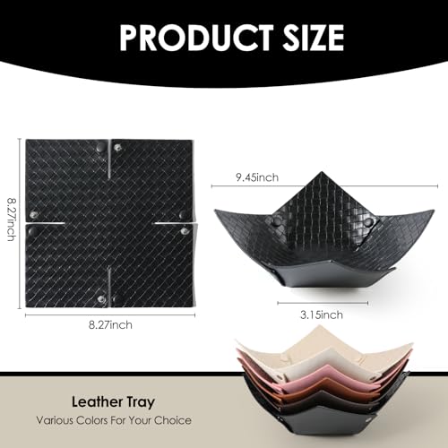 KINIVA 2 Pack PU Leather Jewelry Valet Tray for Men Women,Small Key Bowl for Entryway Table,Portable Travel Catchall Dice Tray (Bowl-Black-2pcs) - style: Bowl-Black-2pcs