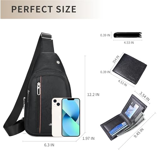 Sling Bag Set, PU Leather Sling Bag, Multi-Zipper Design for Travel, Outdoors, Valentine’s Day Gifts - color: 02-black