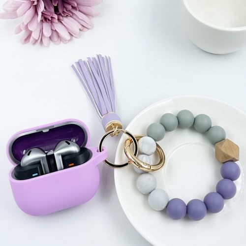 Compatible with Samsung Galaxy Buds 3 Case, Silicone Protective Cover for Galaxy Buds 3 Pro With Bracelet Keychain (Light Purple) - color: Light Purple