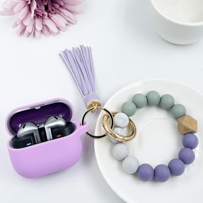 Compatible with Samsung Galaxy Buds 3 Case, Silicone Protective Cover for Galaxy Buds 3 Pro With Bracelet Keychain (Light Purple) - color: Light Purple