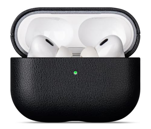 Lopie Leather Case Compatible with AirPods Pro 3rd Generation, Protective Hard Cover Fully-Wrapped with Top Grain Leather, Handmade for AirPods Pro 3 Case Cover (Not for AirPods Pro 2nd Gen) - Black - color: [Cow Leather]-Black