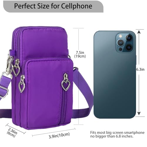 Small Crossbody Bag for Women - Mini Phone Purses with Crossbody Strap and Wallet - Nylon Arm Bag - color: A-purple