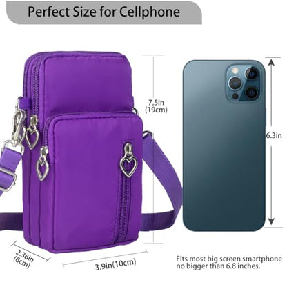 Small Crossbody Bag for Women - Mini Phone Purses with Crossbody Strap and Wallet - Nylon Arm Bag - color: A-purple