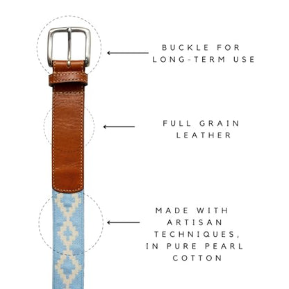 GauchoLife Guarda Pampas Polo Belt – Handmade Woven Leather Golf Belt for Men - color: Light Blue, size: 42