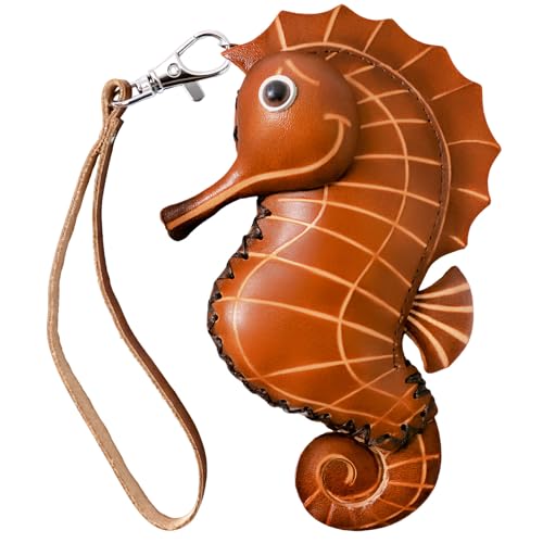 Handmade Leather Sea Horse Coin Purse, Cute Mini Zipper Pouch for Coins, Jewelry, Small Essentials, Keychain Wallet for Women Girls, Handbag Accessories