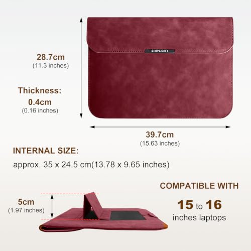 15-16 Inch Laptop Sleeve Case with Stand for MacBook Air 15 - Red | Leather Bag with Small Case Compatible with MacBook Pro 16/15 M5 M4 M3 M2 M1 Pro/Max, 15" Surface Laptop/HP Dell ASUS - color: Red, size: 15-16 Inch