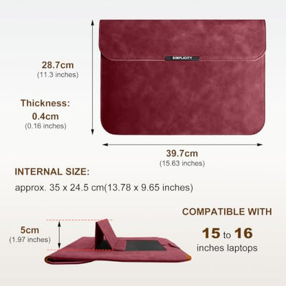 15-16 Inch Laptop Sleeve Case with Stand for MacBook Air 15 - Red | Leather Bag with Small Case Compatible with MacBook Pro 16/15 M5 M4 M3 M2 M1 Pro/Max, 15" Surface Laptop/HP Dell ASUS - color: Red, size: 15-16 Inch