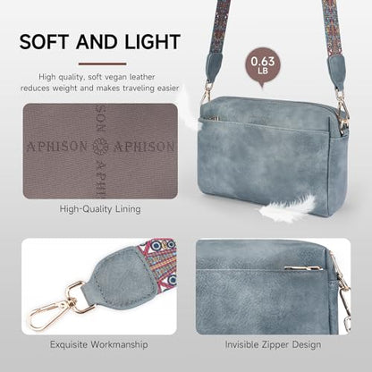 APHISON Small Crossbody Bags for Women, Triple Zip Crossbody Cell Phone Purse Shoulder Handbags with Adjustable Strap | Small - color: 004-blue