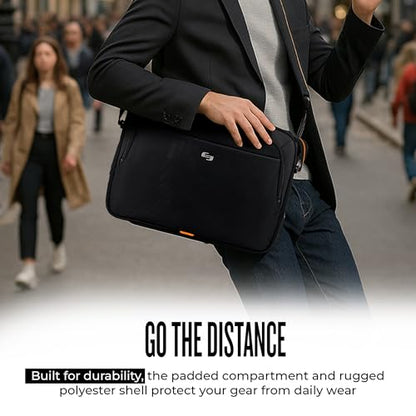 Solo New York Briefcase - 13.3" Laptop Carrying Bag for Women & Men, Brief for Travel & Work - Ace Slim, Black & Orange - size: 15.6"