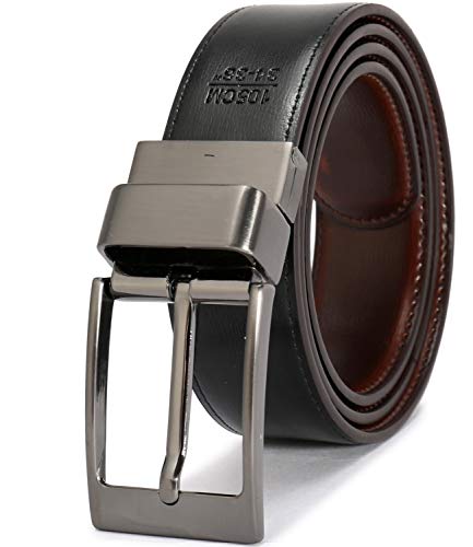 beltox fine Men's Dress Belt Leather Reversible 1.25" Wide Rotated Buckle Gift Box - color: Black Buckle With Cognac/Black Belt, size: 30-31