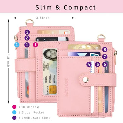 BAOSIWA Silicone Bracelet Keychain Wallet for Women Wristlet Card Holder Slim RFID Wallet with Zipper Pocket - color: Pink
