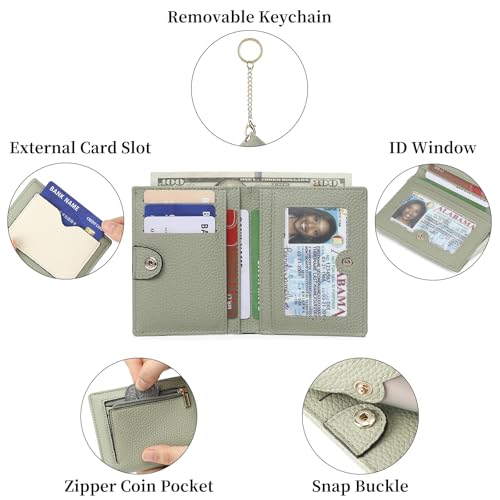 GAEKEAO Wallet Women RFID Blocking Small Bifold Vegan Leather Ladies Mini Purse with ID Window Zipper Change Pocket - color: Z-Green & White