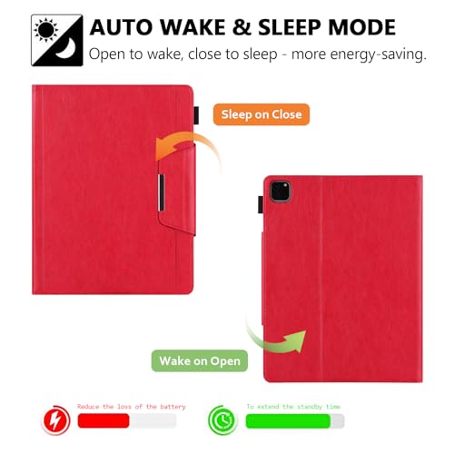 Folio Case for iPad Pro 11-inch M5 2025/M4 2024, Techcircle Anti-Slip Stand PU Leather Soft TPU Back Magnetic Smart Cover with Pencil Holder + Card Slots + Front Pocket, Auto Sleep/Wake, Red - color: 02 Red, size: iPad Pro 11 2024-2025