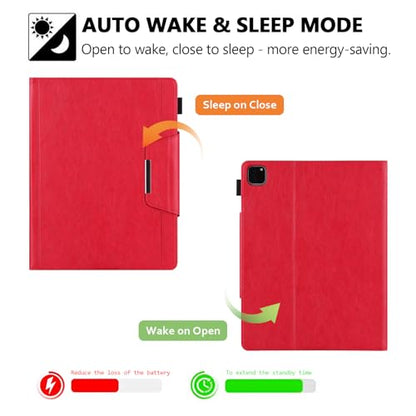 Folio Case for iPad Pro 11-inch M5 2025/M4 2024, Techcircle Anti-Slip Stand PU Leather Soft TPU Back Magnetic Smart Cover with Pencil Holder + Card Slots + Front Pocket, Auto Sleep/Wake, Red - color: 02 Red, size: iPad Pro 11 2024-2025