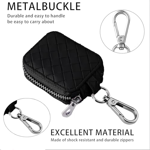 Earbud Case, Headphone Storage Case with Keychain EB-1 Lattice Black | PU Leather Zipper Carrying Pouch Bag for USB Cable, Wired Earphones and AirPods Pro 2/ Pro 3/ AirPods 4/3/ 2/1 - color: Cable Lattice Black