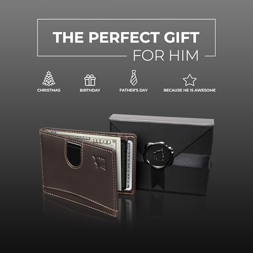Kingly Cash Clip Slim Leather Wallet for Men with RFID, Classic Brown | Money Clip & Front Pocket Bifold, Quick Access with Pull Tab, Holds 12 Cards, Durable Lightweight Design, 12-Month Guarantee - color: Classic Brown