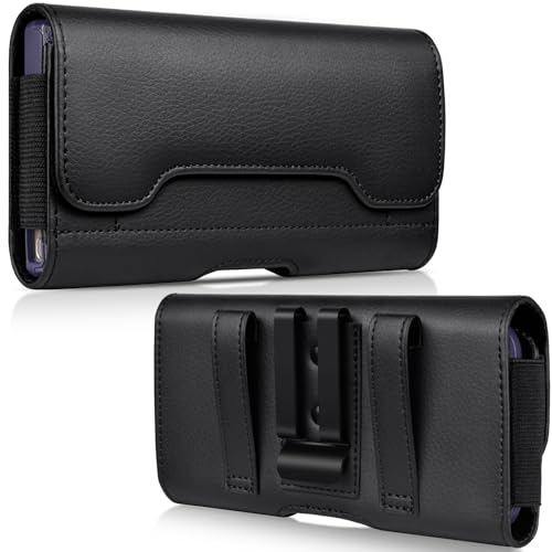 ACCKUO Leather Phone Holster with Strong Metal Belt Clip and Card Holder Compatible with iPhone 17 Air, 16/15/14/13 Pro Max, Galaxy S26/S25/S24/S23/S22 Plus and FE for Everyday Protection, L-Black - color: Black, size: Large