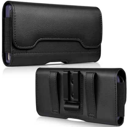 ACCKUO Leather Phone Holster with Strong Metal Belt Clip and Card Holder Compatible with iPhone 17 Air, 16/15/14/13 Pro Max, Galaxy S26/S25/S24/S23/S22 Plus and FE for Everyday Protection, L-Black - color: Black, size: Large