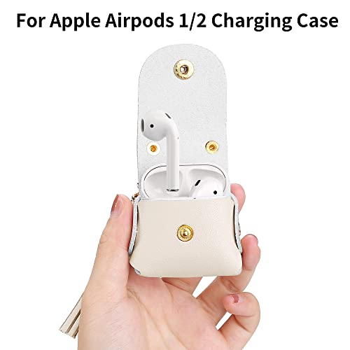 MODOS LOGICOS Charging Case Cover for Apple Air Pods, Genuine Leather Case with a Couple of Drooping Tassels for Apple AirPods 1/2 Charging Case - Beige - color: Beige(GenuineLeather)