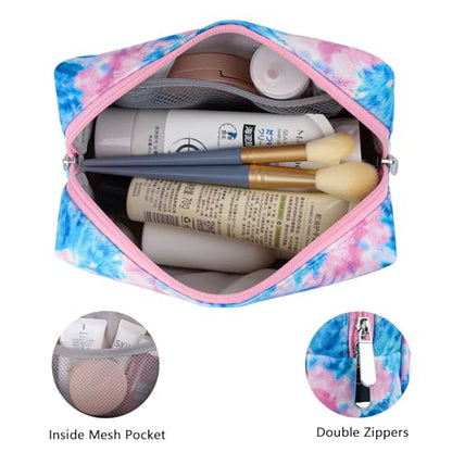 Makeup Bag For Girls, Travel Cosmetic Bag For Teens Girls Kids Cute Small Makeup Bag for Purse Waterproof Zipper Pouch, Tie Dye Blue - color: Tie Dye-Blue