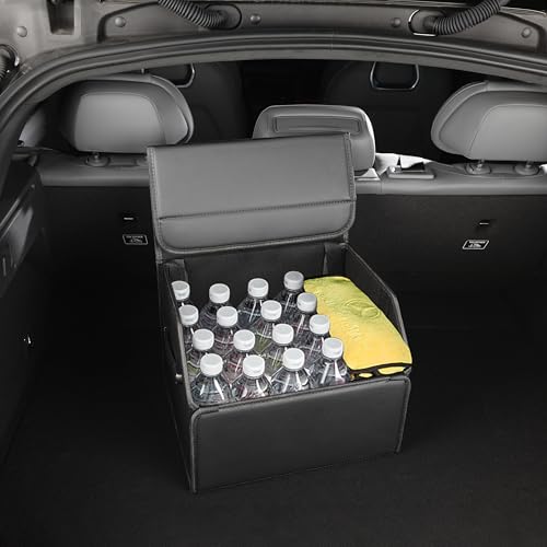 Trunk Organizer,car organizers and storage,black Leather Storage Box with lid,Fiberboard,Collapsible(15''L x 13''W x 12.4''H,2K inches³) - size: 15"L×13"W×12.4"H, 9lbs, 2K in³