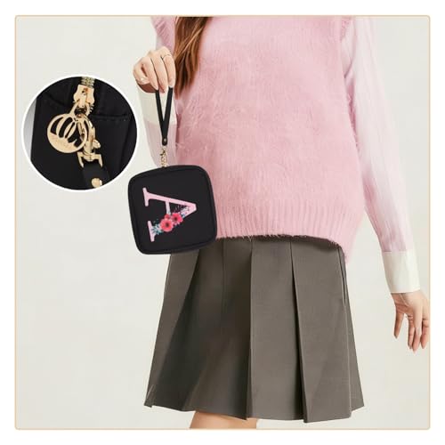 Relavel Initial Mini Makeup Bag for Girls, Small Makeup Bag for Purse with Zipper ＆ Removable Handle, Portable Makeup Pouch Lipstick Skincare Bag, Small Gift Cosmetic Bags for Women Girls(Black N) - size: A-Small, style: N