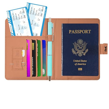 Passport Holder, Cute Travel Wallet Cover with RFID Blocking,Leopard | PU leather travel wallet with magnetic closure, card slots, pen loop, and easy access for passports and essentials. - color: J-Leopard