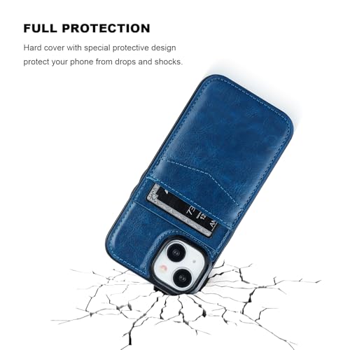 KIHUWEY for iPhone 15 Wallet Case Card Holder for MagSafe, Blue | Wireless Charging, RFID, Flip PU Leather, Magnetic Clasp, Hands-Free Viewing Kickstand, Heavy Duty Protective Cover - color: Magsafe for Blue