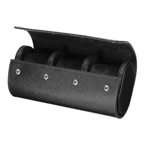 HARFINGTON Watch Roll Travel Case 3 Slot Portable Leather Watch Case for Men and Women, Watches Storage Organizer with Removable Pillow for Traveling, Display, Cross-grain Textured Black - color: Black, size: 3 Slot
