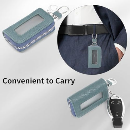 SENDEFN Universal Car Key Fob Case Leather Smart Remote Keychain Protector Holder - color: Sky-Blue