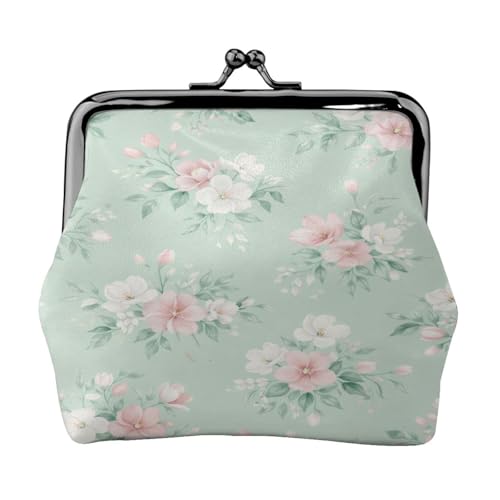 Kiss-lock Coin Purse for Women Change Purses Cute Small Coin Pouch Tiny Coin Wallet (Green Floral) - color: Green Floral