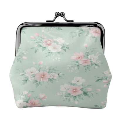 Kiss-lock Coin Purse for Women Change Purses Cute Small Coin Pouch Tiny Coin Wallet (Green Floral) - color: Green Floral
