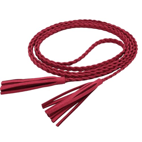 Nanxson Women's Waist Belt Woven Tassels Chain Belt Skinny Belt for Skirt Dress PDW0042 - color: Red