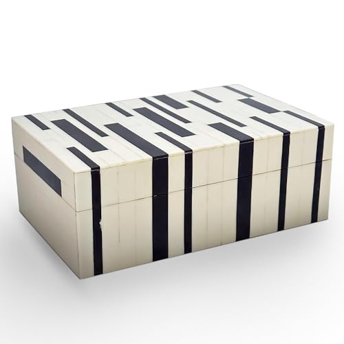 Perilla Home Home Decor Decorative Storage Wooden Box Small Ikigai Organizer Tool Stash Card Craft Treasure Trinket Memory Keepsake Jewelry Box for Men and Women, Gifts For All, Black and Off White - color: Black & Off White