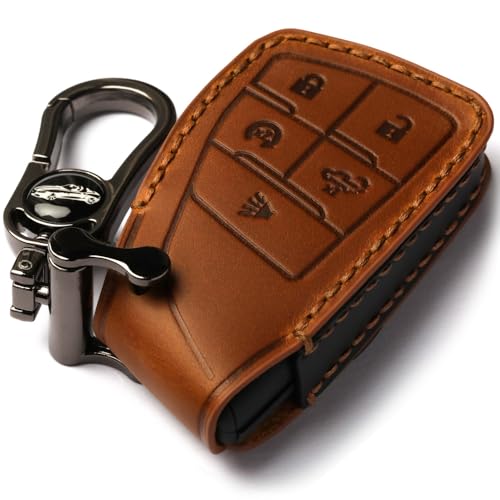 leather Case Compatible with Chevrolet Key Fob Cover or Keychain | Fits for Silverado 1500 GMC Sierra 1500, Silverado Sierra 2500HD 3500HD Smart Key etc - color: 5b-brown