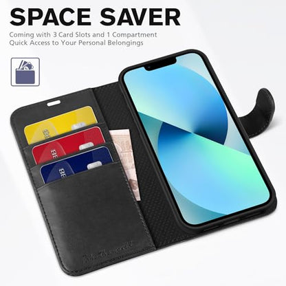 TUCCH Wallet Case for iPhone 13 Mini (5.4") 2021, 3 Card Holders, Black | RFID Blocking, Viewing Stand, Shockproof TPU Shell, PU Leather, Magnetic Closure, Protective Folio Flip Cover - color: Black