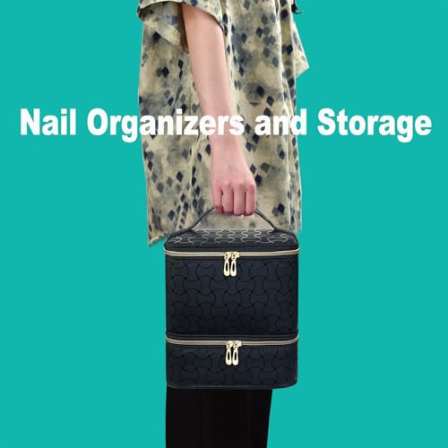 Nail Polish Organizer and Nail Lamp Case, Nail Kit Organizer Holds 30 Bottles (15ml - 0.5 fl.oz) and a Nail Lamp, Nail Polish Carrying Case with Manicure Tools Storage Sections (B-Black) - color: B-Black