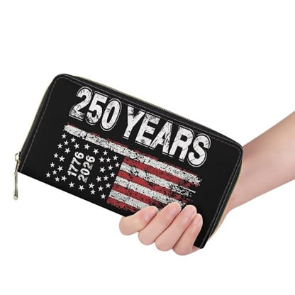 AFPANQZ Long Wallet for Women Slim Purse PU Leather Clutch Zip Around Cards Phone Holder - color: American 250th Print