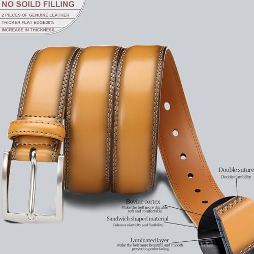 DOOPAI Mens Dress Belt - Genuine Leather Dress Belts For Men,Casual Suit Jeans Belt-Single Prong Buckle black belt - color: 03 Yellow, size: Fits 30" to 34" waist