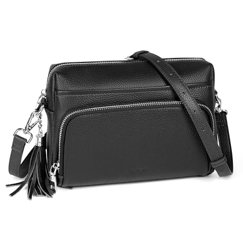 befen Genuine Leather Crossbody Bags for Women Leather Wallet Travel Purse | Real Leather, Purse with Built in Wallet, RFID Blocking Card Slots, Crossbody Bag with Wallet, Detachable Shoulder Strap - color: Black