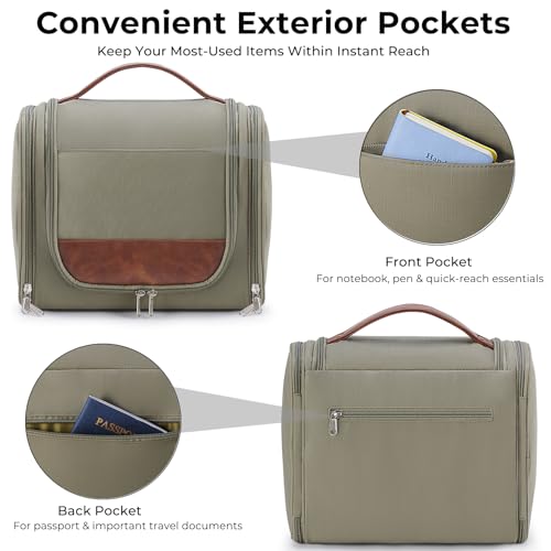 Ralnitote Large Hanging Toiletry Bag for Men, Travel Bathroom Bag with Hook, Hygiene Bag Organizer for Shower, Shaving & Grooming Essentials, Green - color: Green