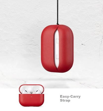 LOPIE Leather Case for AirPods Pro 2 - Handmade AirPods Pro 2nd Generation Case Cover with Lanyard - Made of Full Grain Leather - Drop Protection Hard Shell Cover - Wireless Charging Compatible - Red - color: Red, size: Top Grain Leather